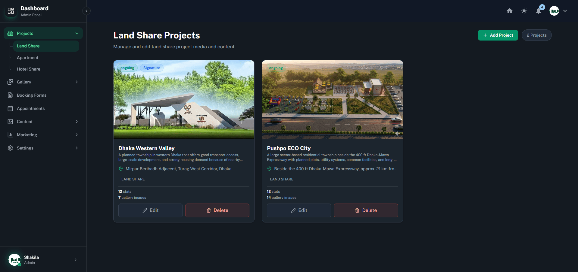 NextHomeProperties Admin Dashboard